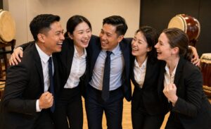多国籍企業チームの三三七拍子